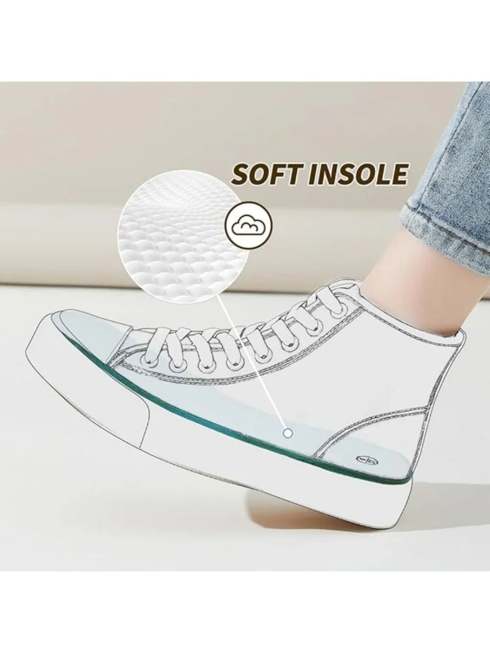 Women's Light Purple High Top Canvas Casual Lace Up Fashion Sneakers Shoes - Picture 6 of 6